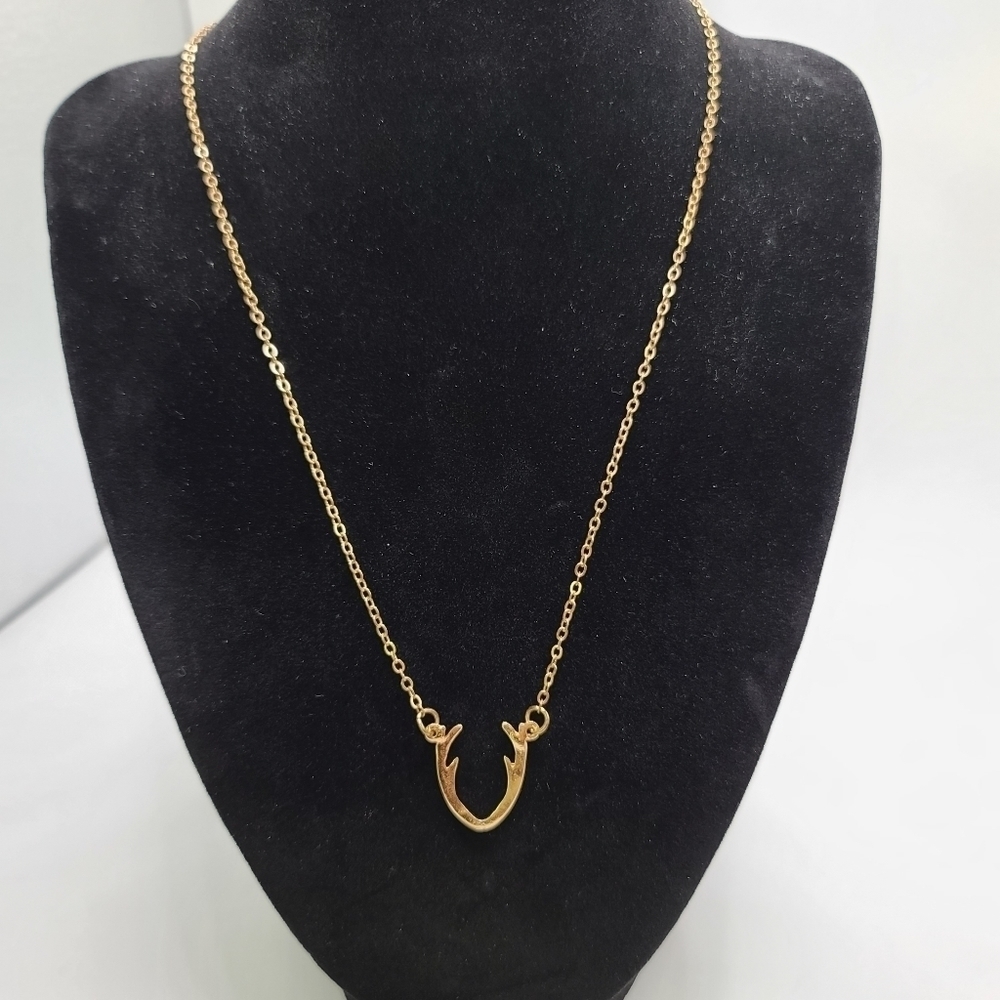 Yellow Gold Tone Antler Necklace, 18 Inches